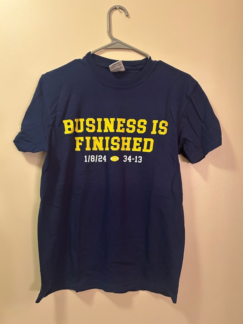 Michigan Wolverines “Business is Finished” game/season commemorative tee (score: